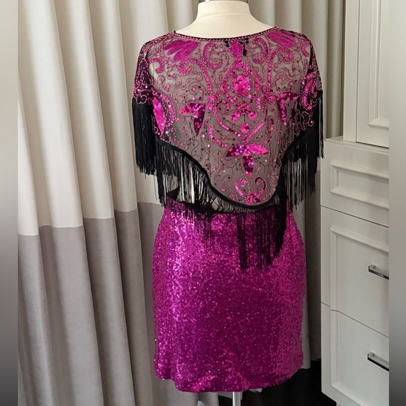 2-piece set pink sequin mini skirt and fringe collar - Picture 6 of 6